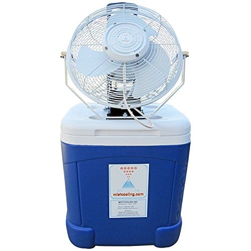 Mist cooling cooler top misting fan