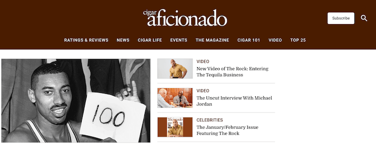 Cigar Aficionado website screenshot