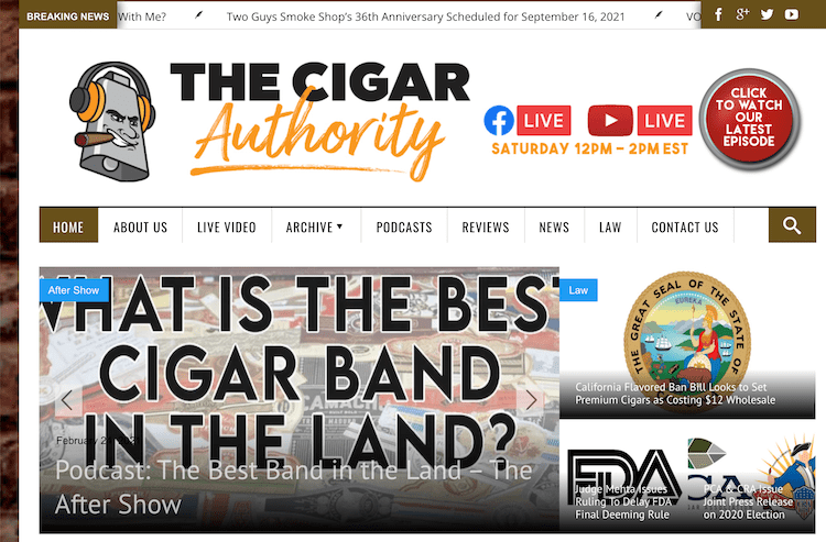 Cigar Authority website screenshot