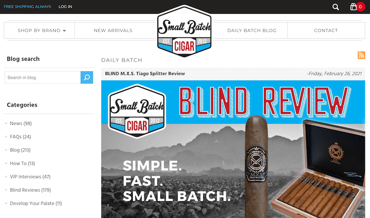 Small Batch Cigar website screenshot